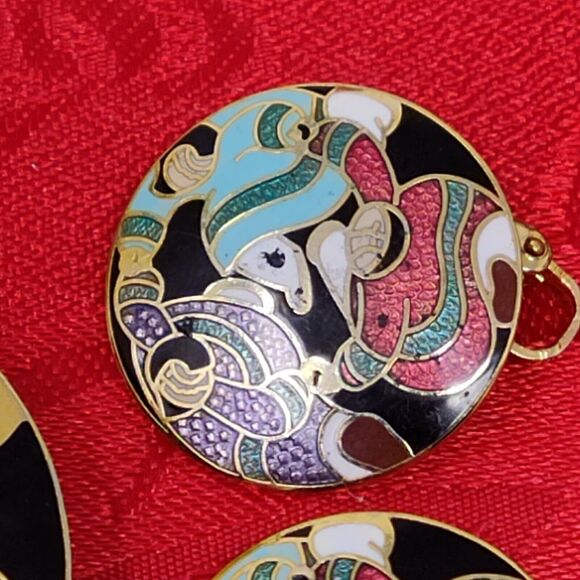 Barbara Lavallee Cartique Group of Enameled Brooch Pin W 2 Earrings Cloisonne - Picture 4 of 9